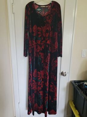 Soft Surroundings Santiago Stretch Velvet Floral Red And Black Maxi Dress Sz 1x